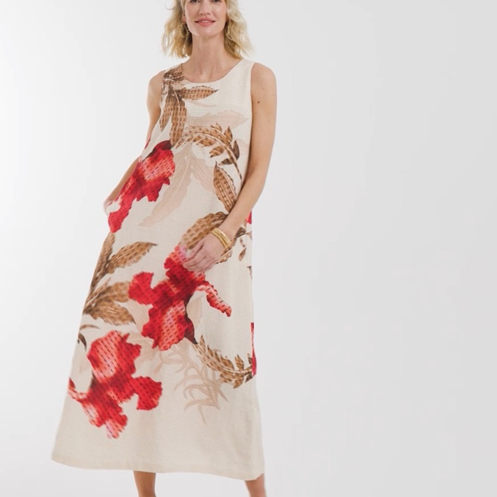 New w Tag: Chicos Floral Linen Maxi Dress with Pockets. Size US 8 - Picture 13 of 15